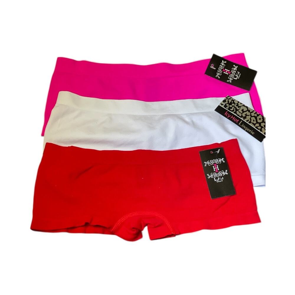 NWT ICY HOT Lingerie women small microfiber boy shorts panties white red fuchsia